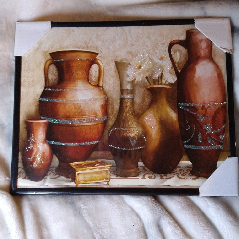 Framed Glitter accented vase picture